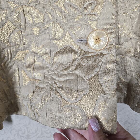 VTG Talbots Collection Cropped Jacket 10 Gold Metallic Jacquard Italian Fabric - Picture 12 of 16